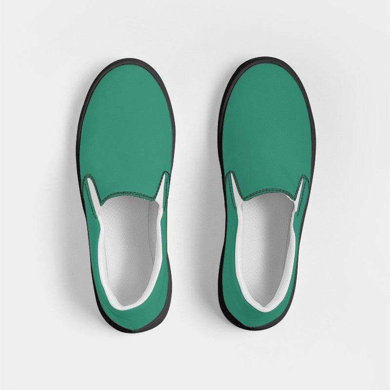 Deep Clear Blue-Green Men's Slip-On Canvas Sneakers (BGG1-CL-DE) - Top