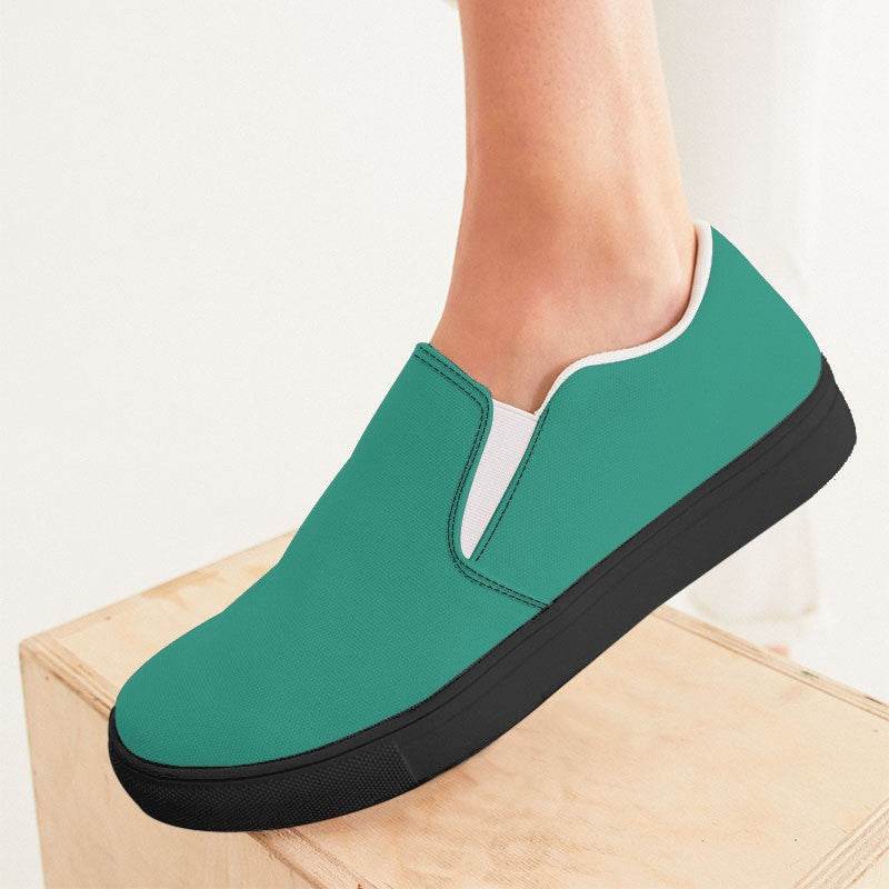 Deep Clear Blue-Green Women's Slip-On Canvas Sneakers (BG-CL-DE) - Woman CloseUp