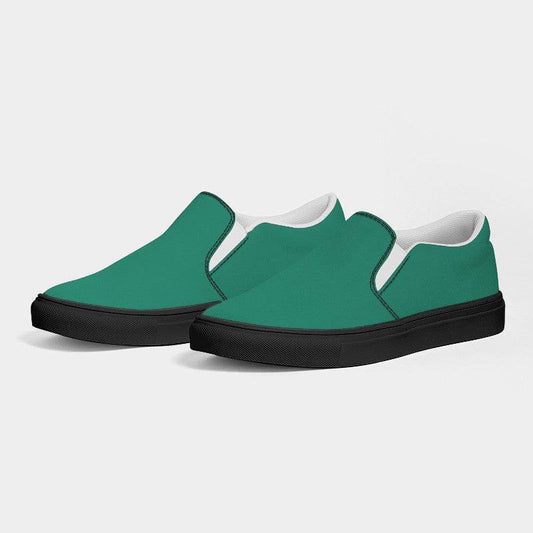 Deep Clear Blue-Green Women's Slip-On Canvas Sneakers (BGG1-CL-DE) - Side 3
