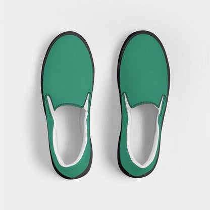 Deep Clear Blue-Green Women's Slip-On Canvas Sneakers (BGG1-CL-DE) - Top