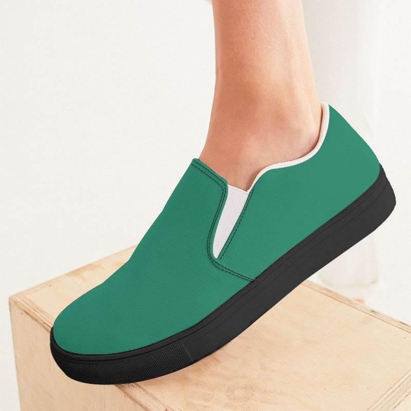 Deep Clear Blue-Green Women's Slip-On Canvas Sneakers (BGG1-CL-DE) - Woman CloseUp