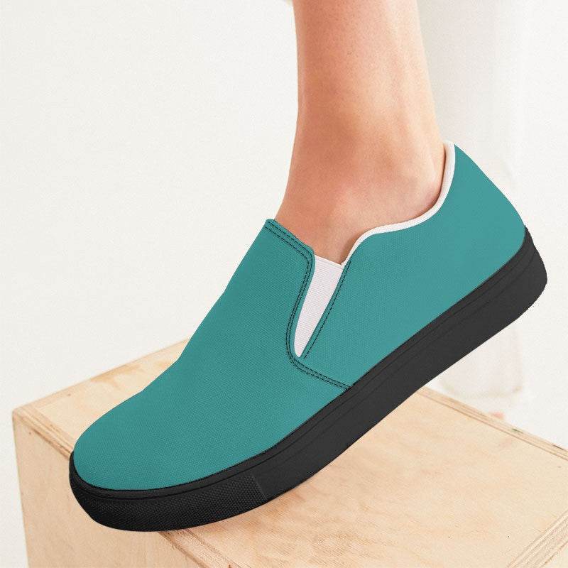 Deep Clear Blue-Green Women's Slip-On Canvas Sneakers (CBG2-CL-DE) - Woman CloseUp