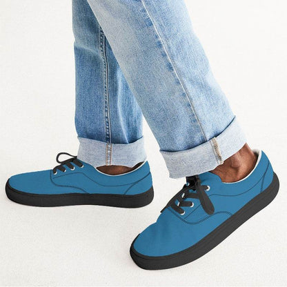 Deep Clear Blue Men's Canvas Sneakers (B-CL-DE) - Man CloseUp