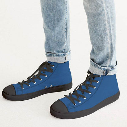 Deep Clear Blue Men's High-Top Canvas Sneakers (IB2-CL-DE) - Man CloseUp
