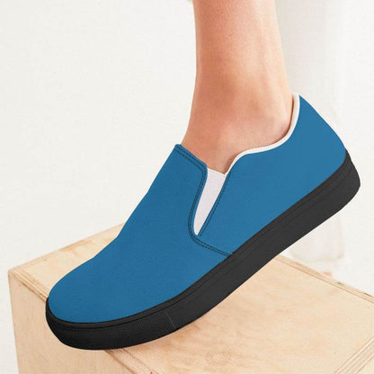 Deep Clear Blue Women's Slip-On Canvas Sneakers (B-CL-DE) - Woman CloseUp