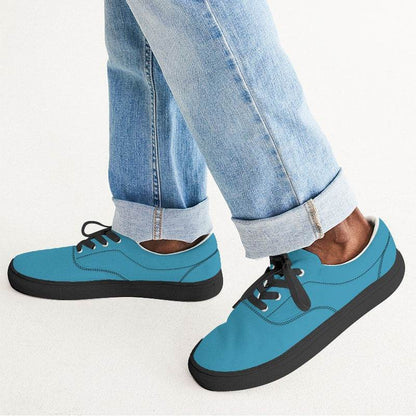Deep Clear Cyan Men's Canvas Sneakers (BC2-CL-DE) - Man CloseUp