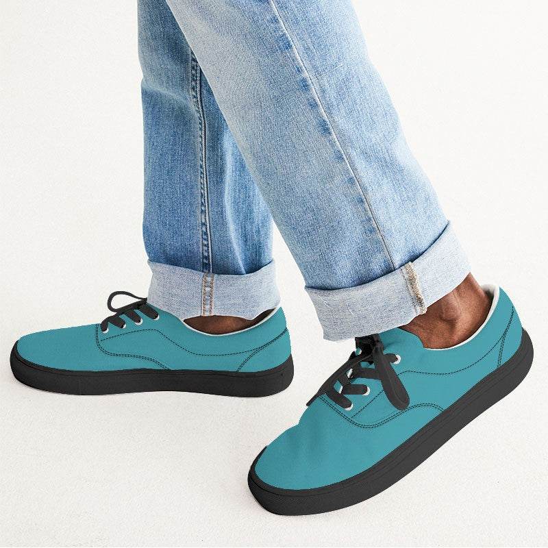 Deep Clear Cyan Men's Canvas Sneakers (C-CL-DE) - Man CloseUp