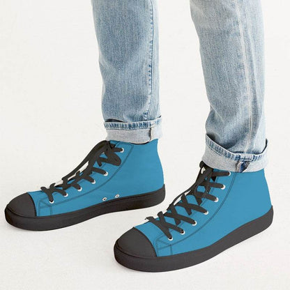 Deep Clear Cyan Men's High-Top Canvas Sneakers (BC1-CL-DE) - Man CloseUp