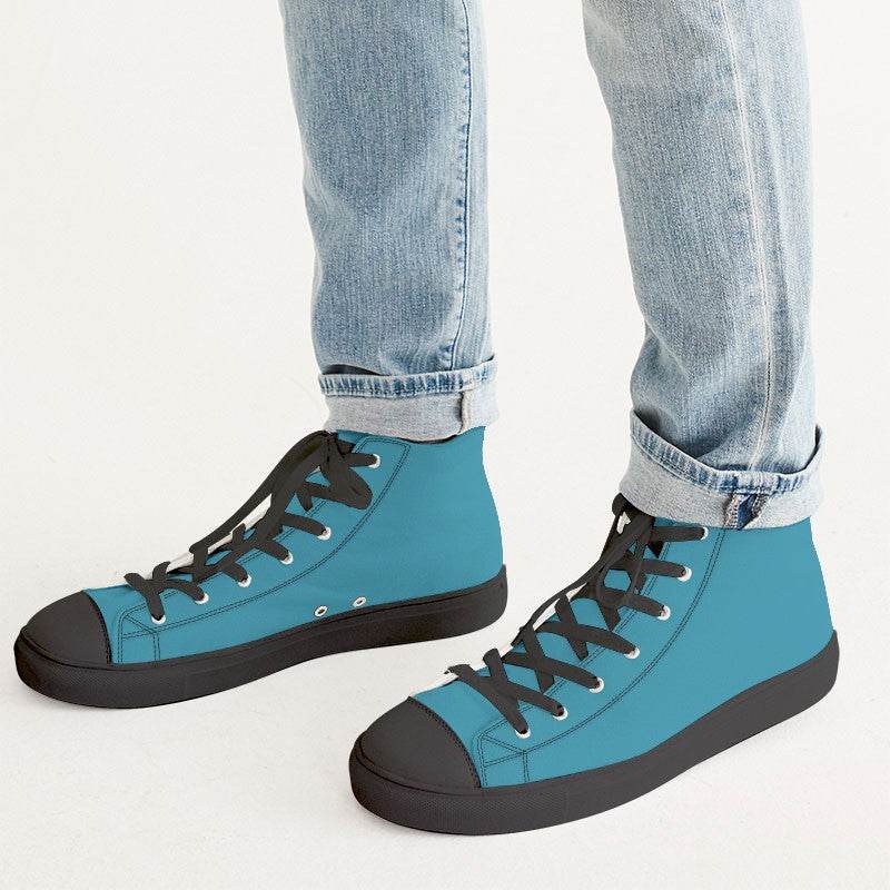 Deep Clear Cyan Men's High-Top Canvas Sneakers (BC3-CL-DE) - Man CloseUp