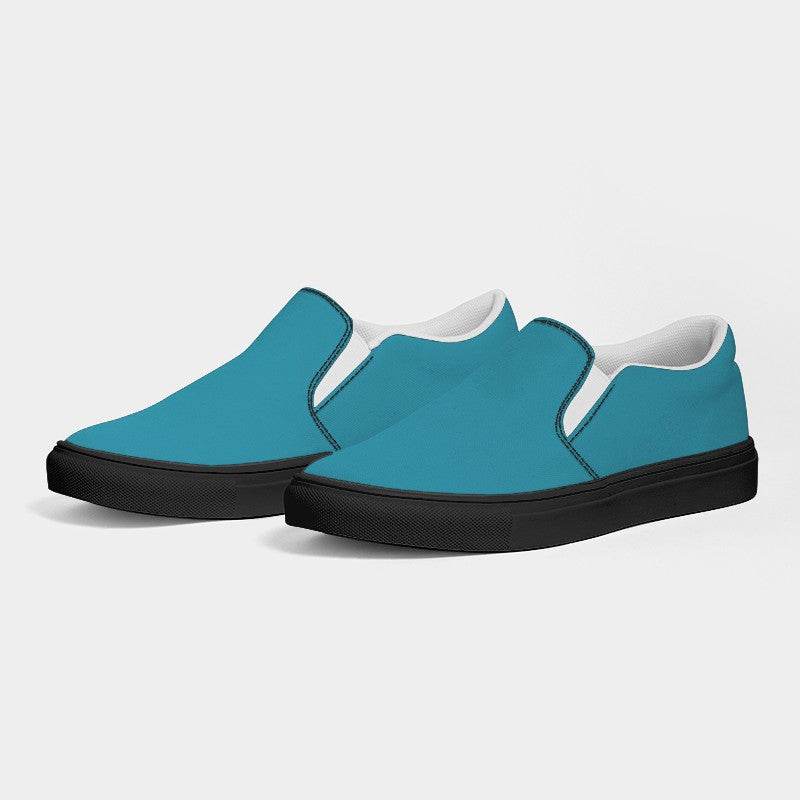 Deep Clear Cyan Men's Slip-On Canvas Sneakers (BC3-CL-DE) - Side 3