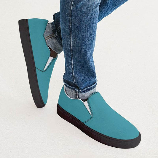 Deep Clear Cyan Men's Slip-On Canvas Sneakers (C-CL-DE) - Man CloseUp