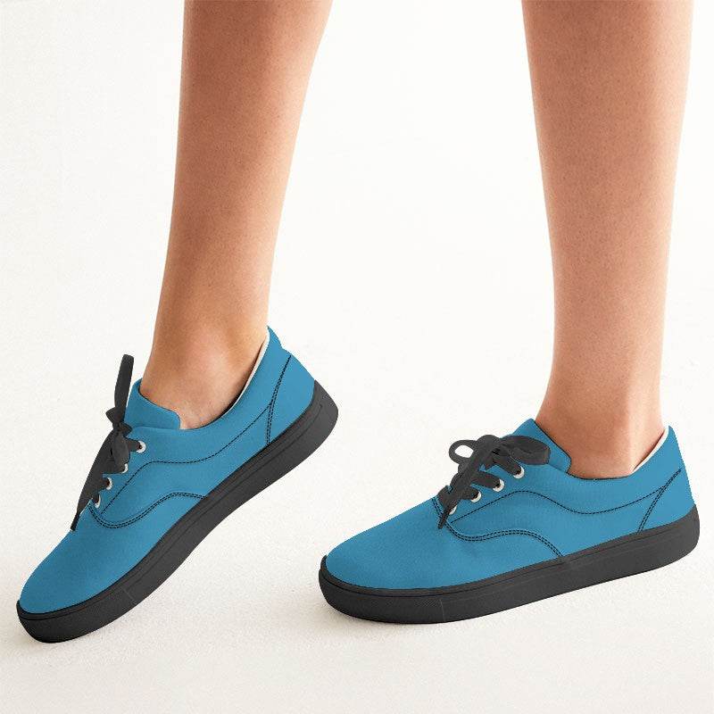 Deep Clear Cyan Women's Canvas Sneakers (BC1-CL-DE) - Woman CloseUp