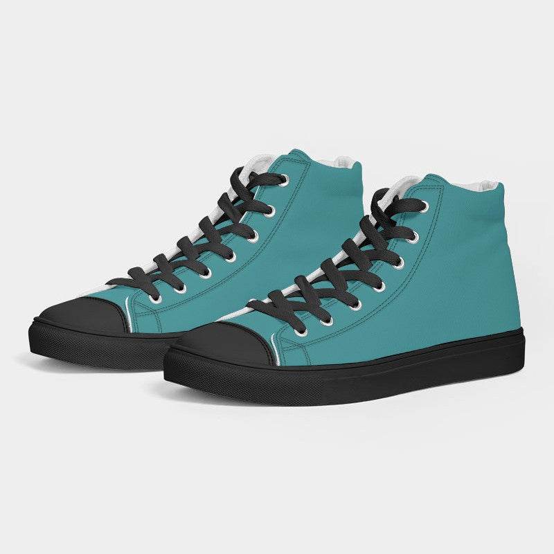 Deep Clear Cyan Women's High-Top Canvas Sneakers (CBG1-CL-DE) - Side 3