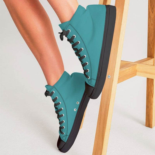 Deep Clear Cyan Women's High-Top Canvas Sneakers (CBG1-CL-DE) - Woman CloseUp