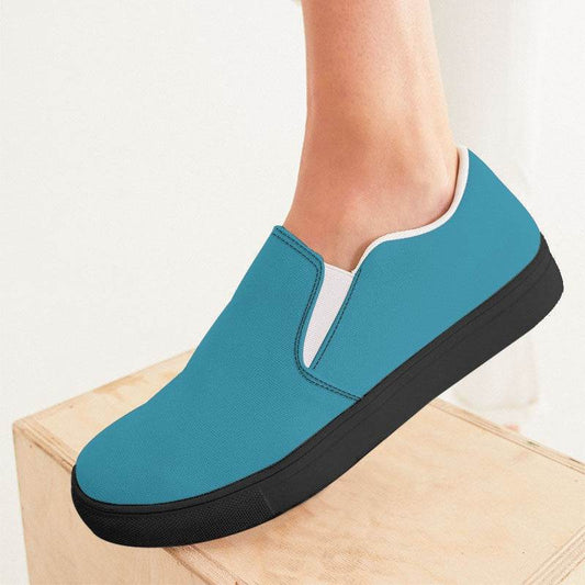 Deep Clear Cyan Women's Slip-On Canvas Sneakers (BC3-CL-DE) - Woman CloseUp