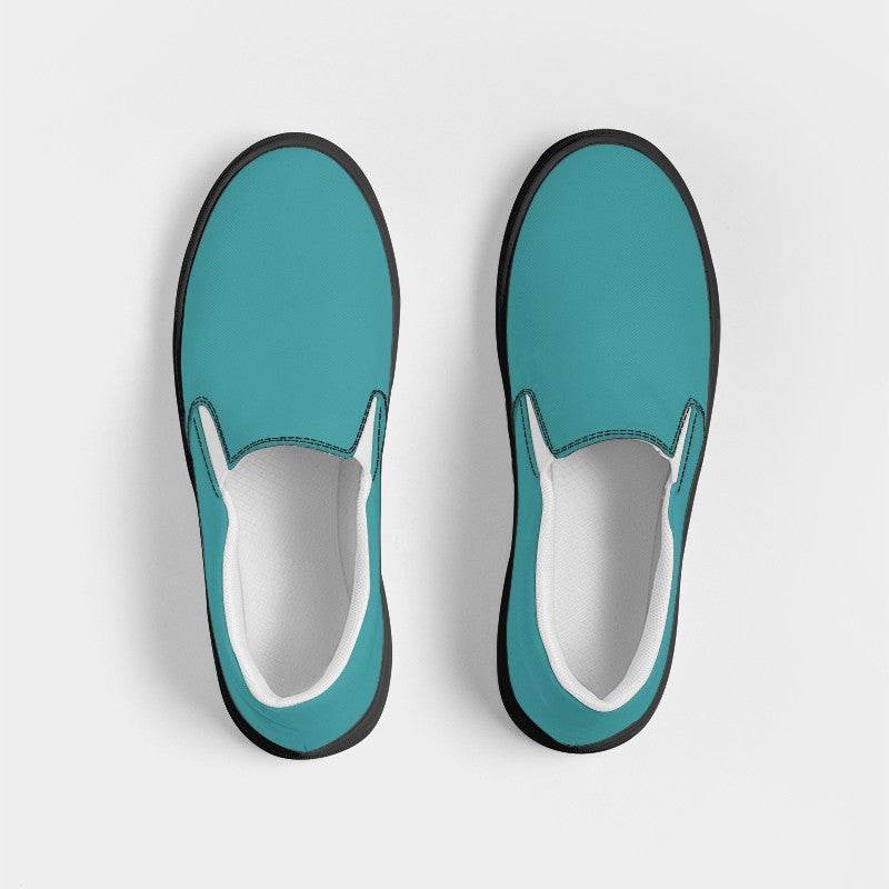 Deep Clear Cyan Women's Slip-On Canvas Sneakers (CBG1-CL-DE) - Top