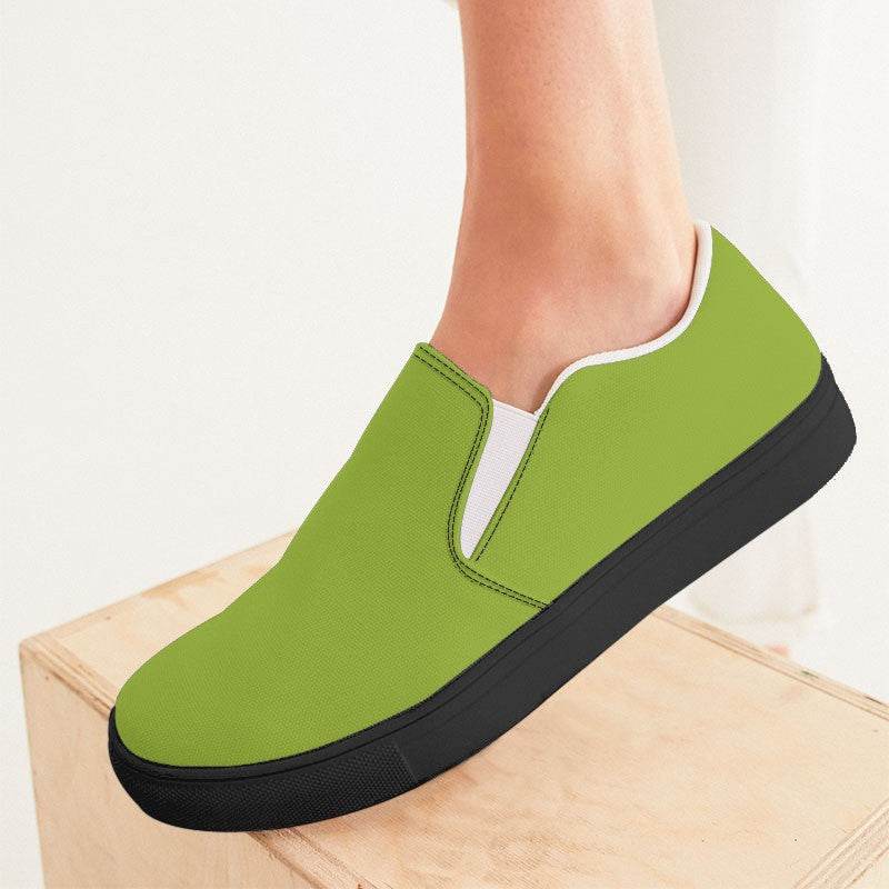 Deep Clear Lime Women's Slip-On Canvas Sneakers (L-CL-DE) - Woman CloseUp
