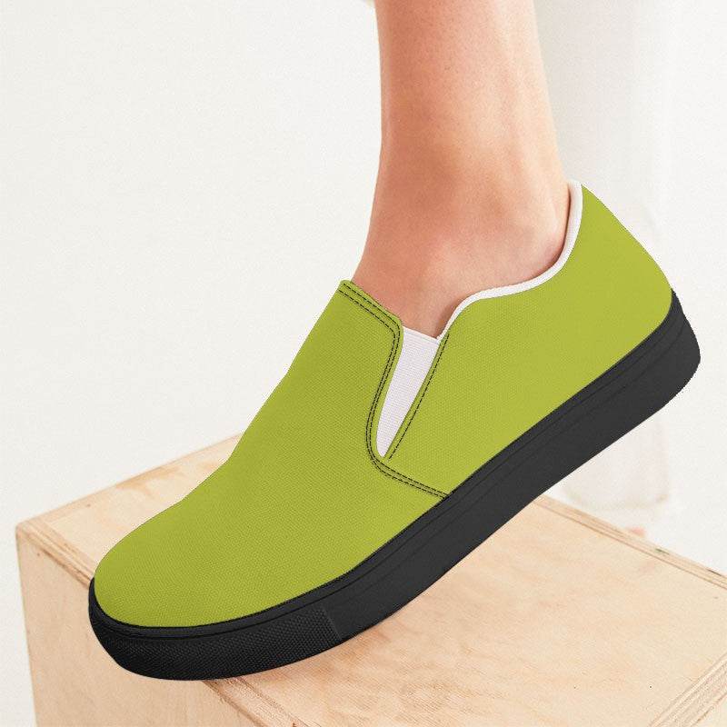 Deep Clear Lime Women's Slip-On Canvas Sneakers (LY1-CL-DE) - Woman CloseUp