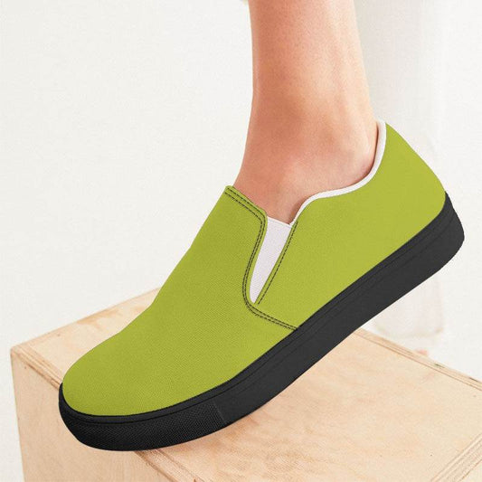 Deep Clear Lime Women's Slip-On Canvas Sneakers (LY1-CL-DE) - Woman CloseUp