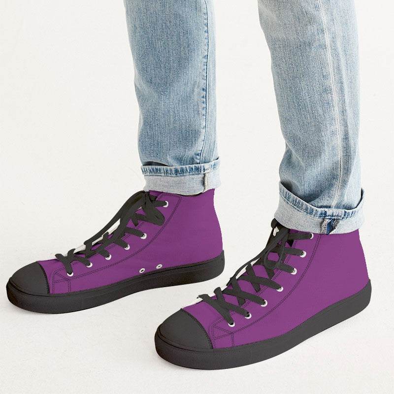 Deep Clear Magenta Men's High-Top Canvas Sneakers (M-CL-DE) - Man CloseUp