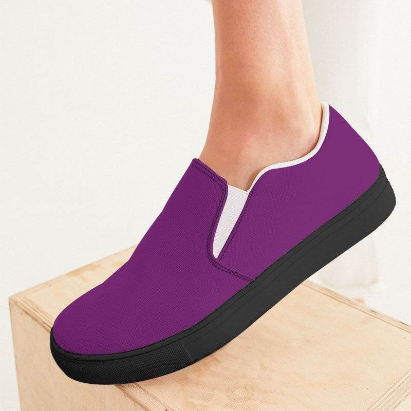 Deep Clear Magenta Women's Slip-On Canvas Sneakers (M-CL-DE) - Woman CloseUp