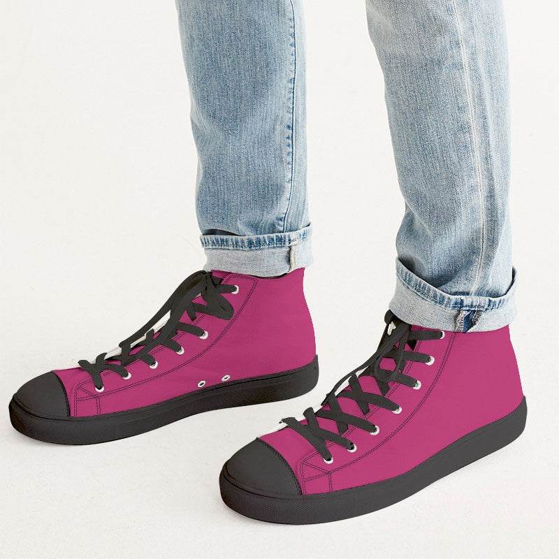 Deep Clear Pink Men's High-Top Canvas Sneakers (PI-CL-DE) - Man CloseUp