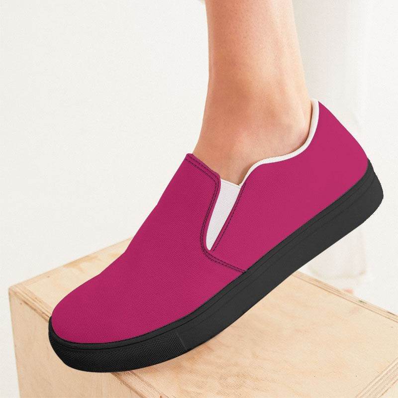 Deep Clear Pink Women's Slip-On Canvas Sneakers (PI-CL-DE) - Woman CloseUp