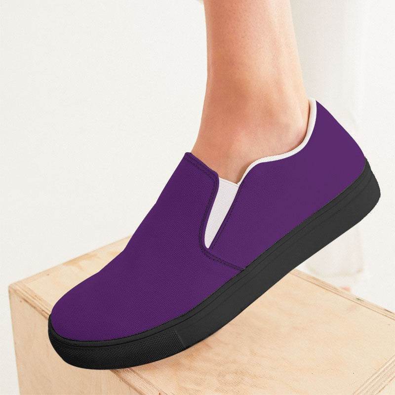 Deep Clear Purple Women's Slip-On Canvas Sneakers (MPU2-CL-DE) - Woman CloseUp