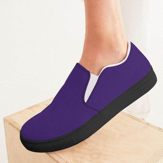 Deep Clear Purple Women's Slip-On Canvas Sneakers (PU-CL-DE) - Woman CloseUp