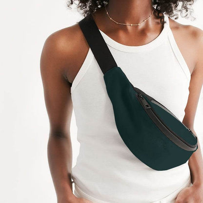 Deep Fully-Muted Blue-Green Belt Bag (CBG2-FM-DE) - Woman Front CloseUp