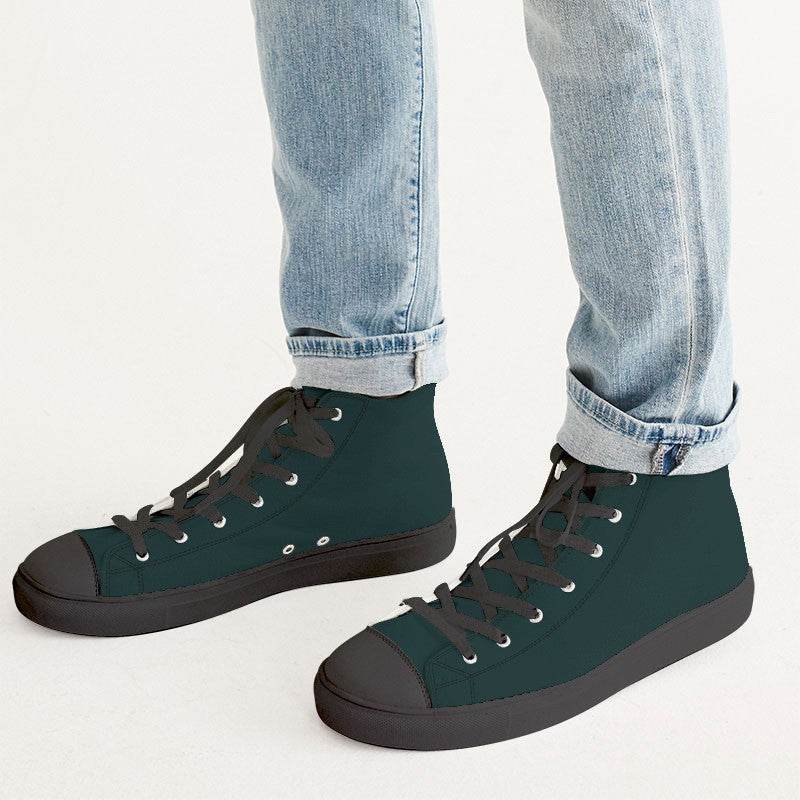 Deep Fully-Muted Blue-Green Men's High-Top Canvas Sneakers (CBG2-FM-DE) - Man CloseUp