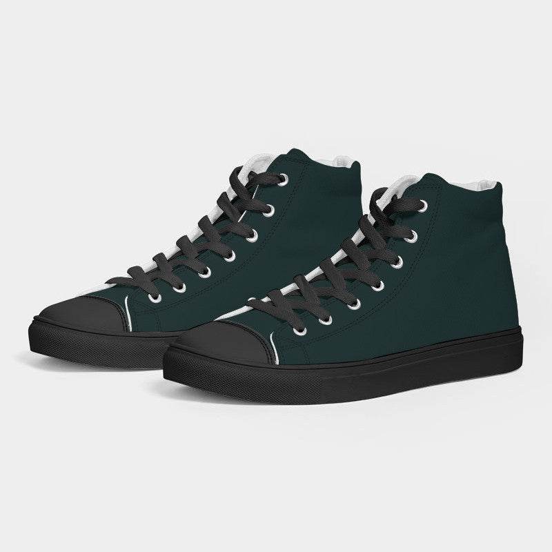 Deep Fully-Muted Blue-Green Women's High-Top Canvas Sneakers (CBG2-FM-DE) - Side 3