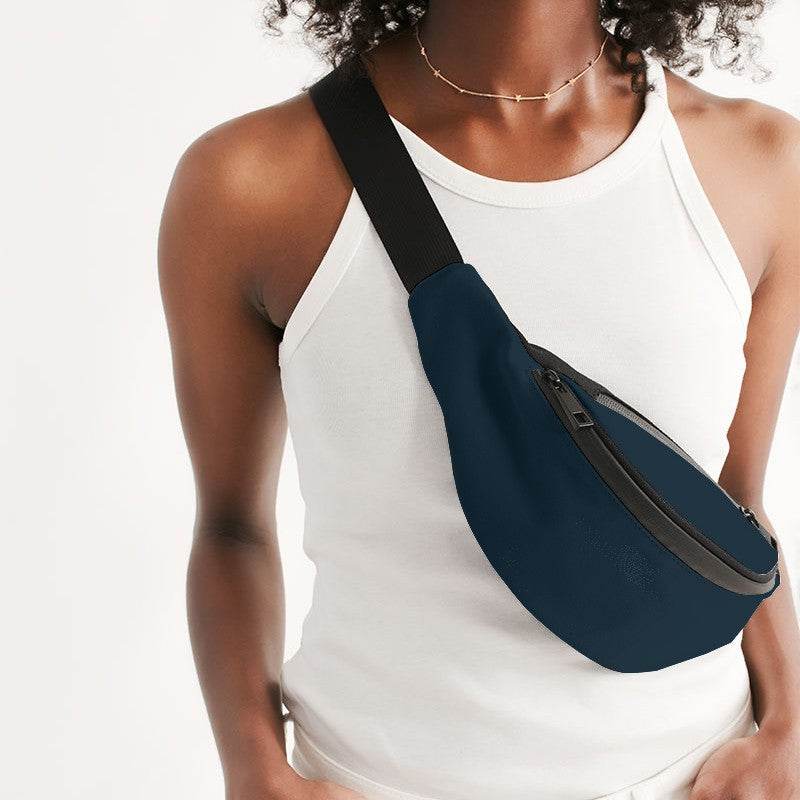 Deep Fully-Muted Blue Belt Bag (B-FM-DE) - Woman Front CloseUp