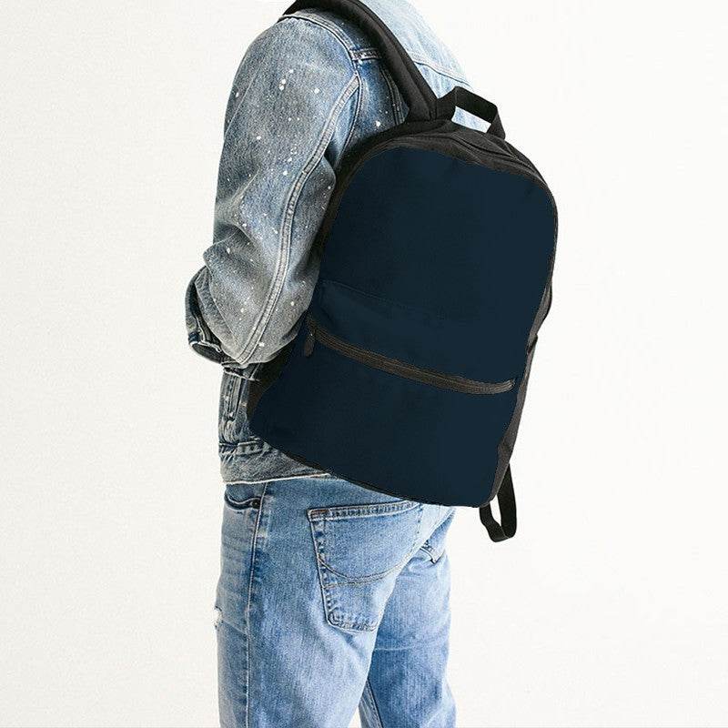 Deep Fully-Muted Blue Canvas Backpack (B-FM-DE) - Man Back CloseUp