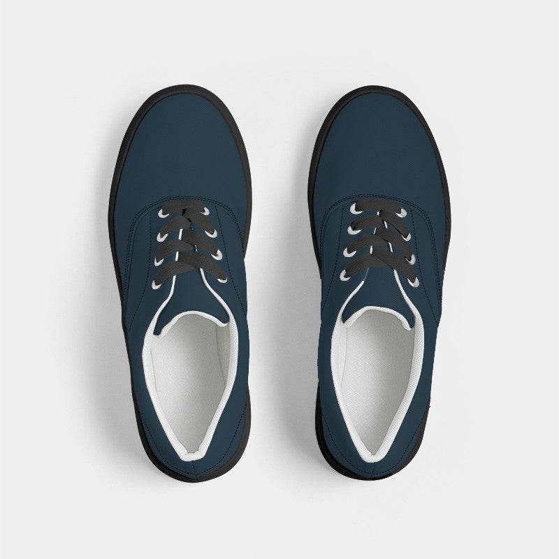 Deep Fully-Muted Blue Men's Canvas Sneakers (B-FM-DE) - Top