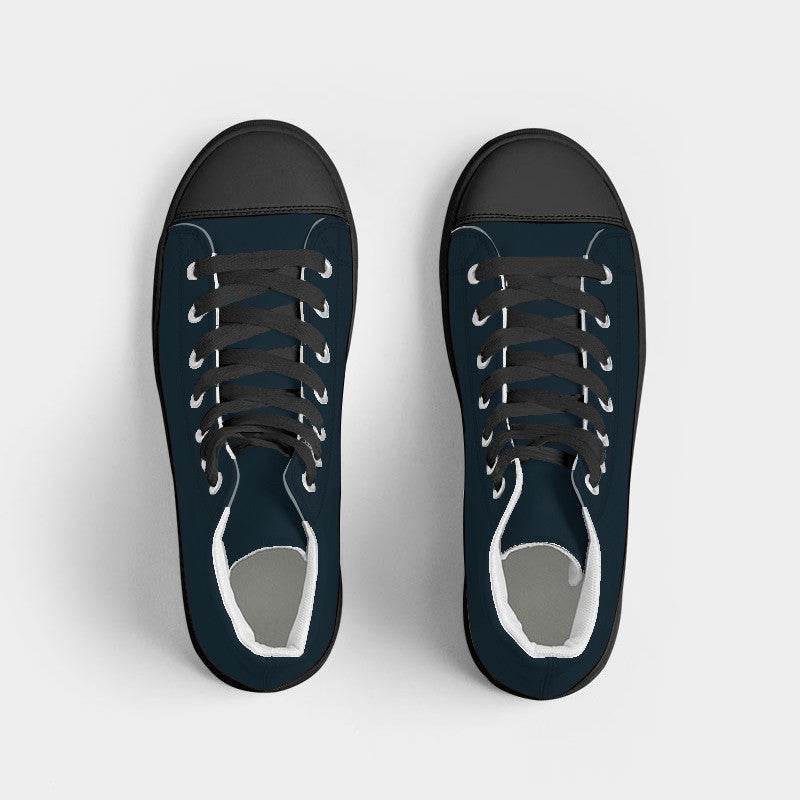 Deep Fully-Muted Blue Men's High-Top Canvas Sneakers (B-FM-DE) - Top