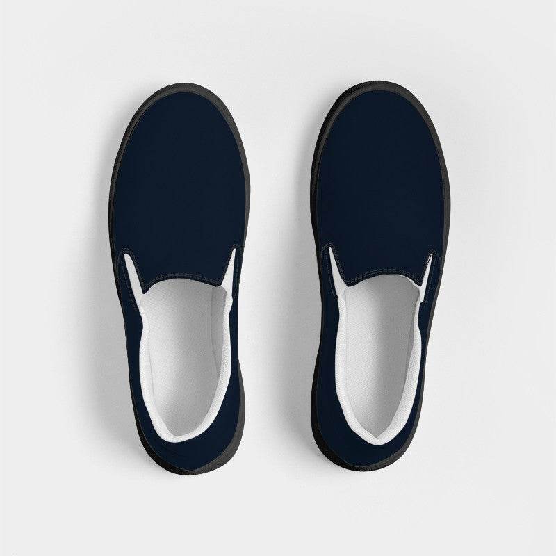 Deep Fully-Muted Blue Men's Slip-On Canvas Sneakers (IB2-FM-DE) - Top