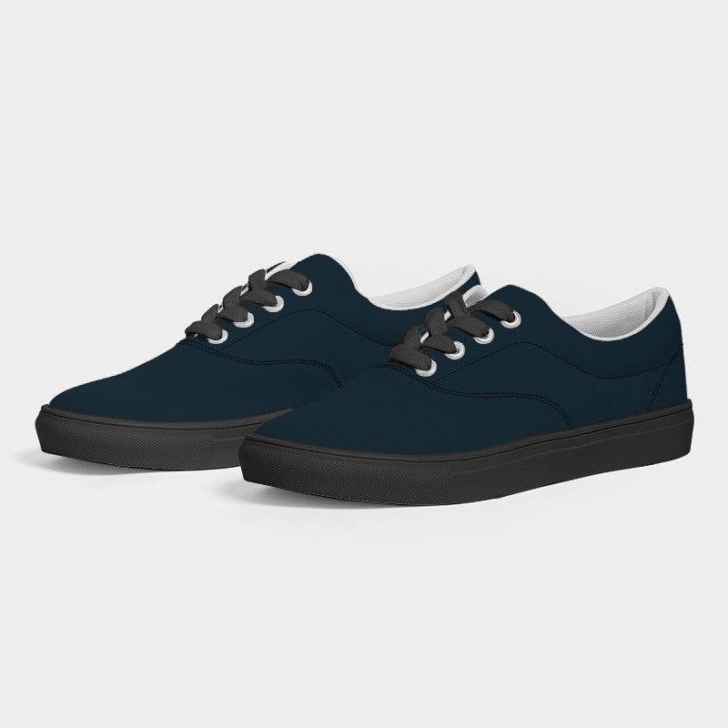 Deep Fully-Muted Blue Women's Canvas Sneakers (B-FM-DE) - Side 3
