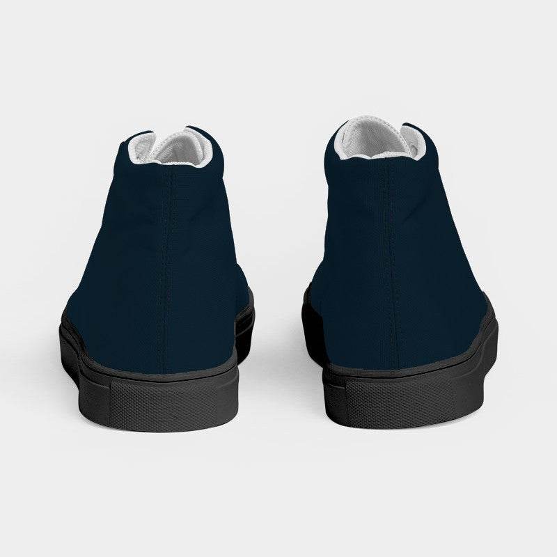 Deep Fully-Muted Blue Women's High-Top Canvas Sneakers (B-FM-DE) - Back