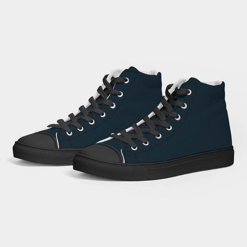 Deep Fully-Muted Blue Women's High-Top Canvas Sneakers (B-FM-DE) - Side 3