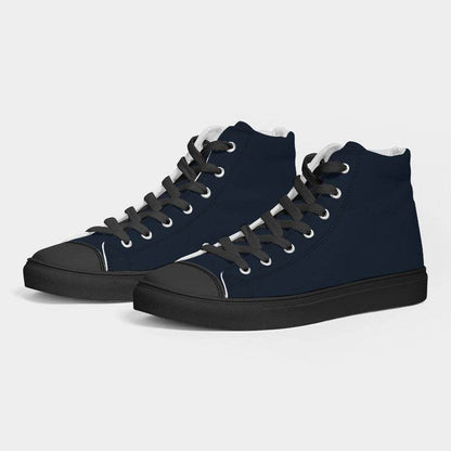 Deep Fully-Muted Blue Women's High-Top Canvas Sneakers (IB2-FM-DE) - Side 3