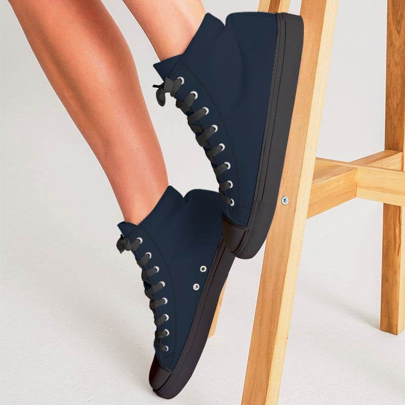 Deep Fully-Muted Blue Women's High-Top Canvas Sneakers (IB2-FM-DE) - Woman CloseUp