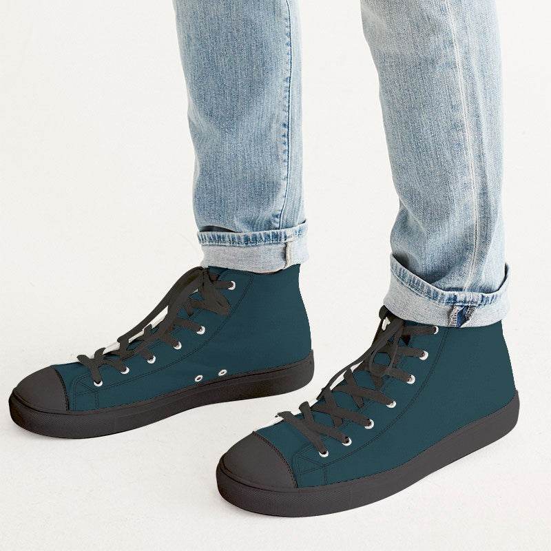 Deep Fully-Muted Cyan Men's High-Top Canvas Sneakers (BC2-FM-DE) - Man CloseUp