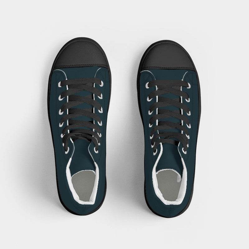 Deep Fully-Muted Cyan Men's High-Top Canvas Sneakers (BC2-FM-DE) - Top