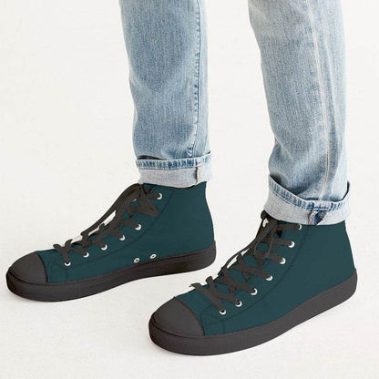 Deep Fully-Muted Cyan Men's High-Top Canvas Sneakers (C-FM-DE) - Man CloseUp