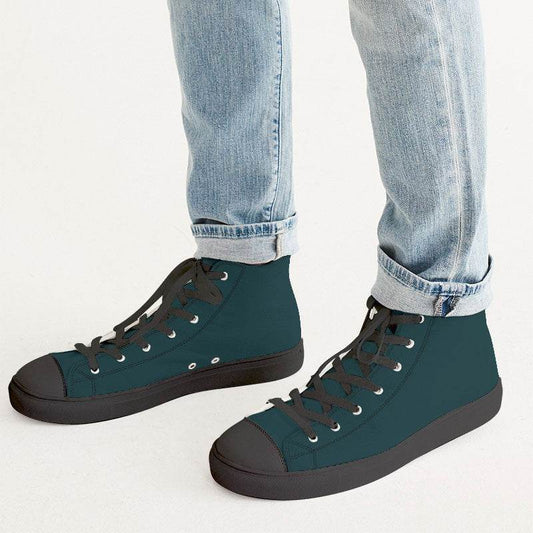 Deep Fully-Muted Cyan Men's High-Top Canvas Sneakers (C-FM-DE) - Man CloseUp
