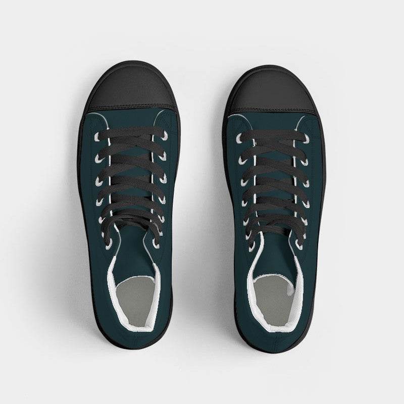 Deep Fully-Muted Cyan Men's High-Top Canvas Sneakers (C-FM-DE) - Top