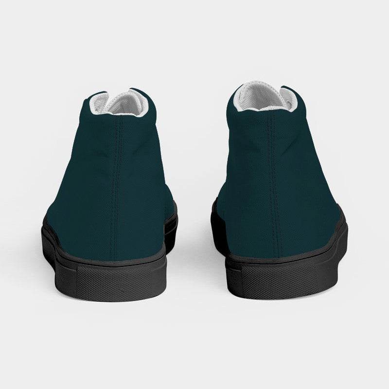 Deep Fully-Muted Cyan Women's High-Top Canvas Sneakers (C-FM-DE) - Back