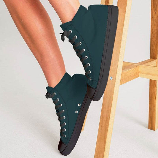Deep Fully-Muted Cyan Women's High-Top Canvas Sneakers (C-FM-DE) - Woman CloseUp