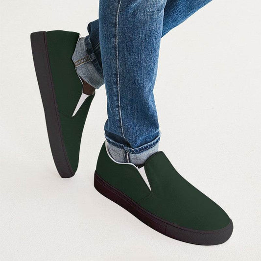 Deep Fully-Muted Green Men's Slip-On Canvas Sneakers (G-FM-DE) - Man CloseUp